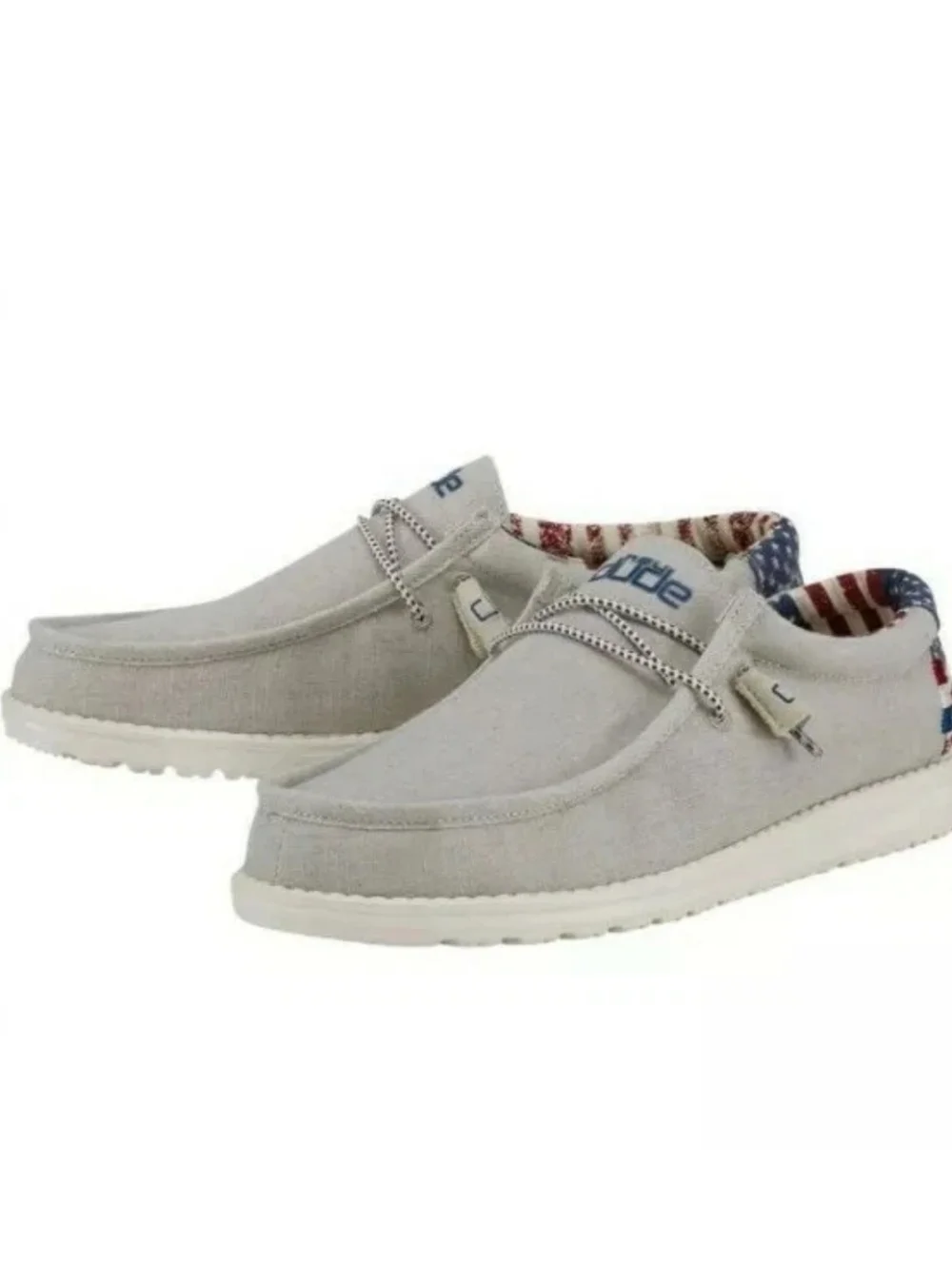 Hey Dude Men's Slip-On Loafers Light Gray with Flag-Lined Collar M7 W9 Slip-on